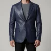 Matthew Men's Blue Leather Blazer - Men's Blue Leather Blazer-4