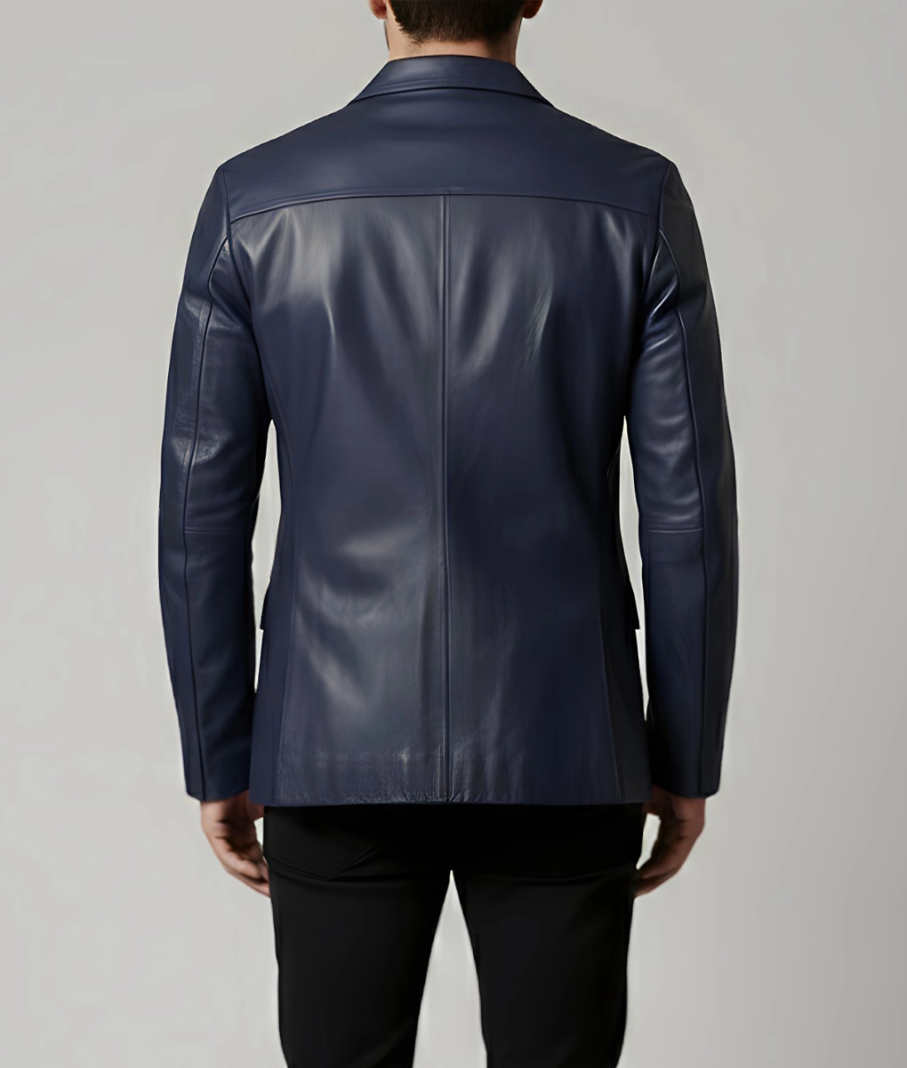 Matthew Men's Blue Leather Blazer - Men's Blue Leather Blazer-1