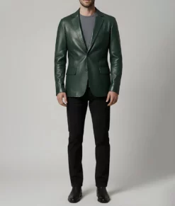 Matthew Men's Green Leather Blazer - Men's Green Leather Blazer-5