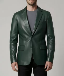 Matthew Men's Green Leather Blazer - Men's Green Leather Blazer-4