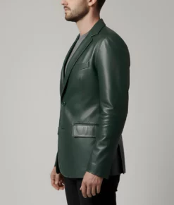 Matthew Men's Green Leather Blazer - Men's Green Leather Blazer-3