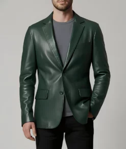 Matthew Men's Green Leather Blazer - Men's Green Leather Blazer-1