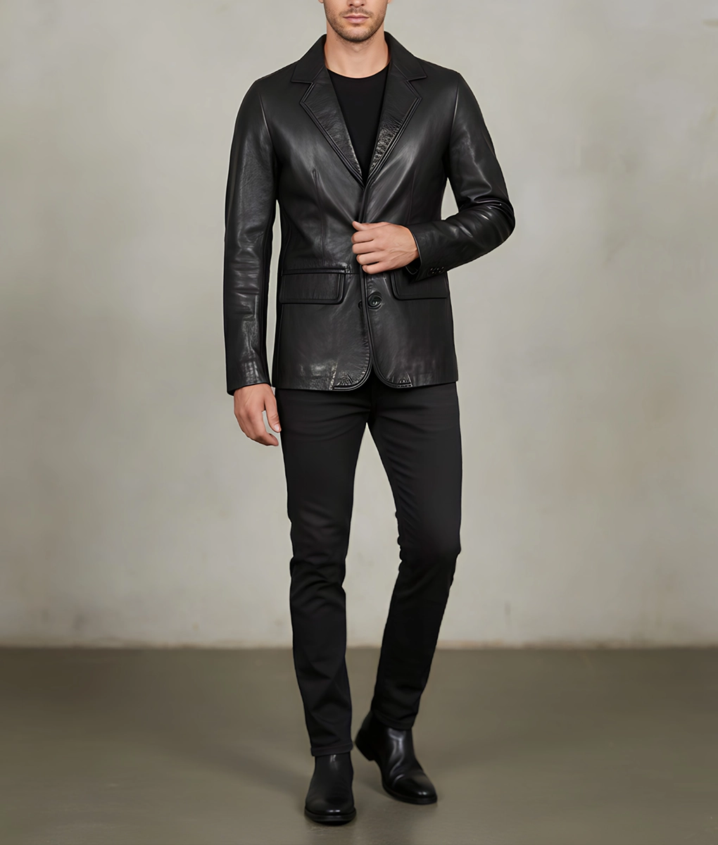 Dean Men's Black Vintage Leather Blazer - Men's Black Leather Blazer-2