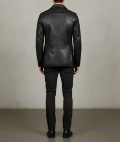 Dean Men's Black Vintage Leather Blazer - Men's Black Leather Blazer-5