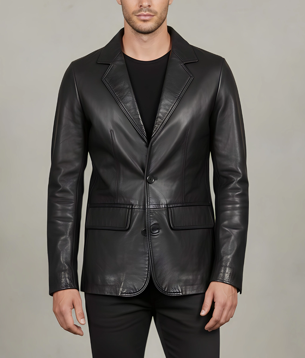 Dean Men's Black Vintage Leather Blazer - Men's Black Leather Blazer-6