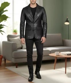 Dean Men's Black Vintage Leather Blazer - Men's Black Leather Blazer-7