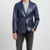 Dean Men's Blue Vintage Leather Blazer - Men's Blue Leather Blazer-7