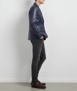 Dean Men's Blue Vintage Leather Blazer - Men's Blue Leather Blazer-8