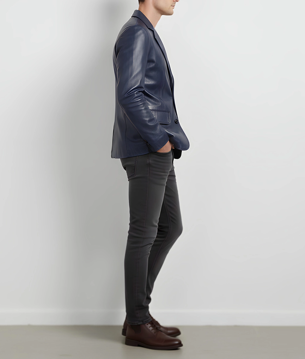 Dean Men's Blue Vintage Leather Blazer - Men's Blue Leather Blazer-8