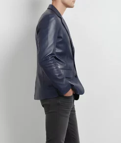 Dean Men's Blue Vintage Leather Blazer - Men's Blue Leather Blazer-1