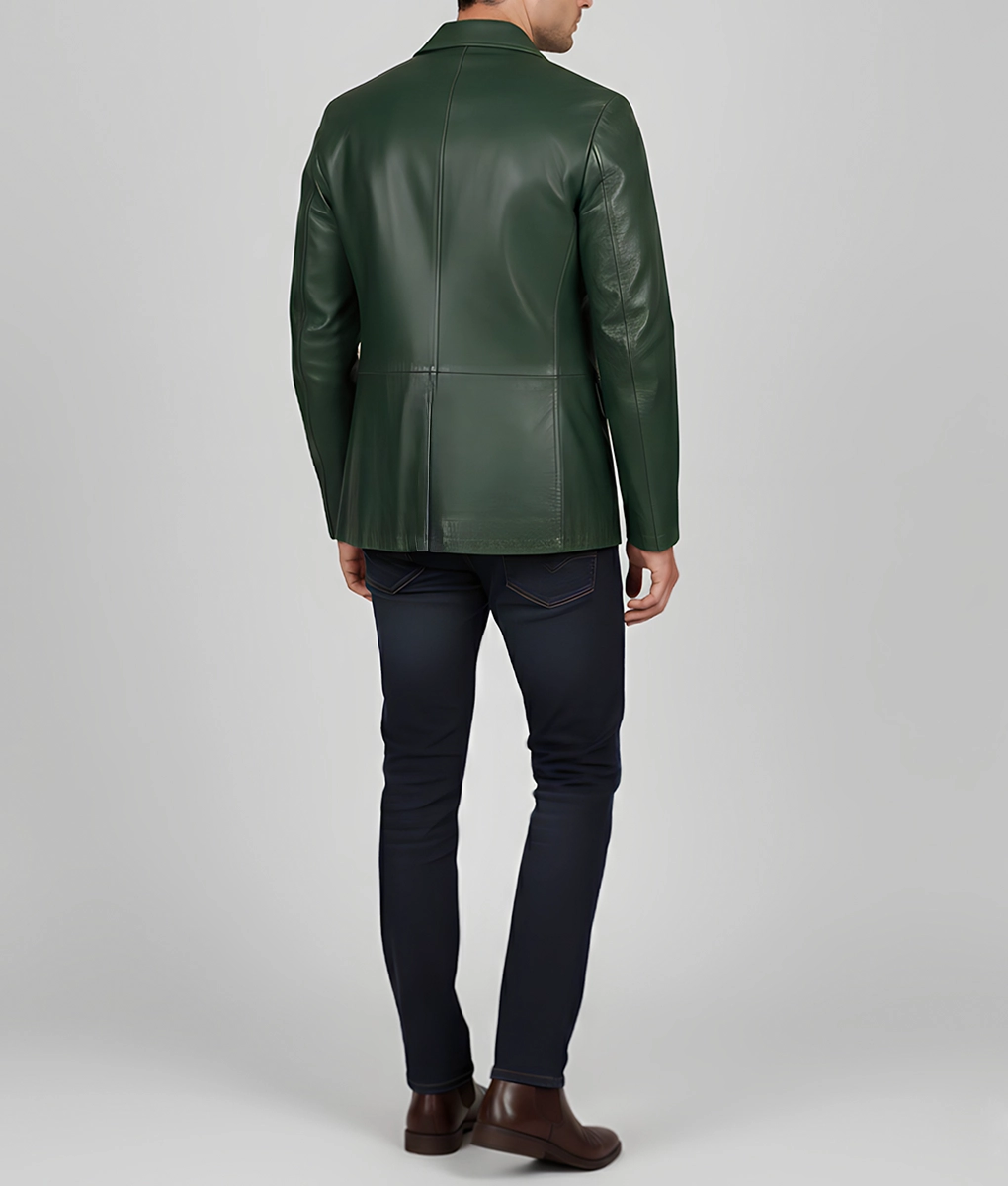 Dean Men's Green Vintage Leather Blazer - Men's Green Leather Blazer-2