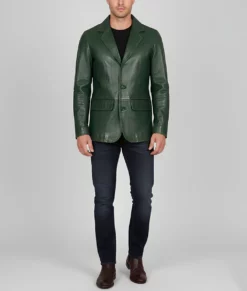 Dean Men's Green Vintage Leather Blazer - Men's Green Leather Blazer-3