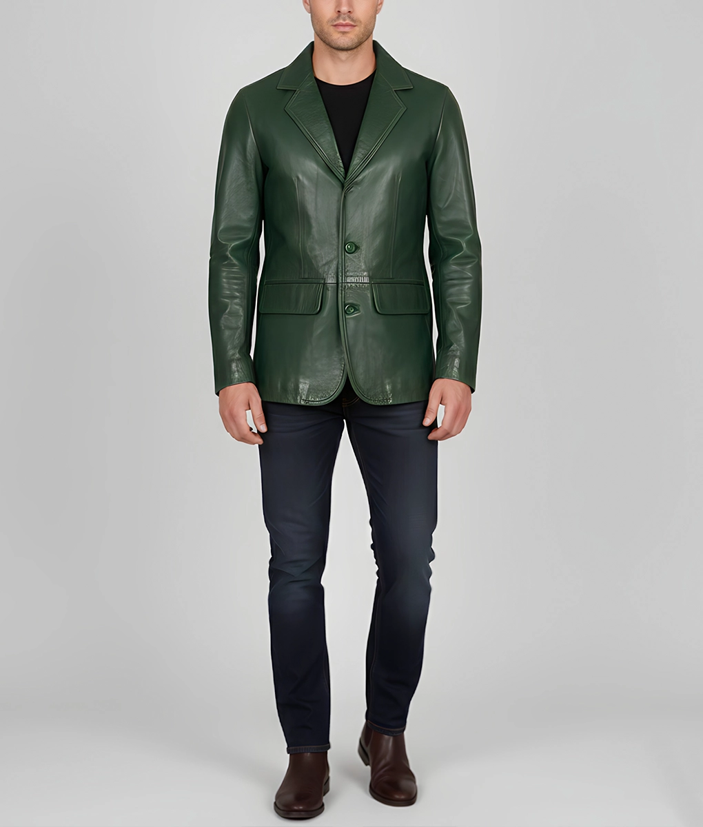 Dean Men's Green Vintage Leather Blazer - Men's Green Leather Blazer-3