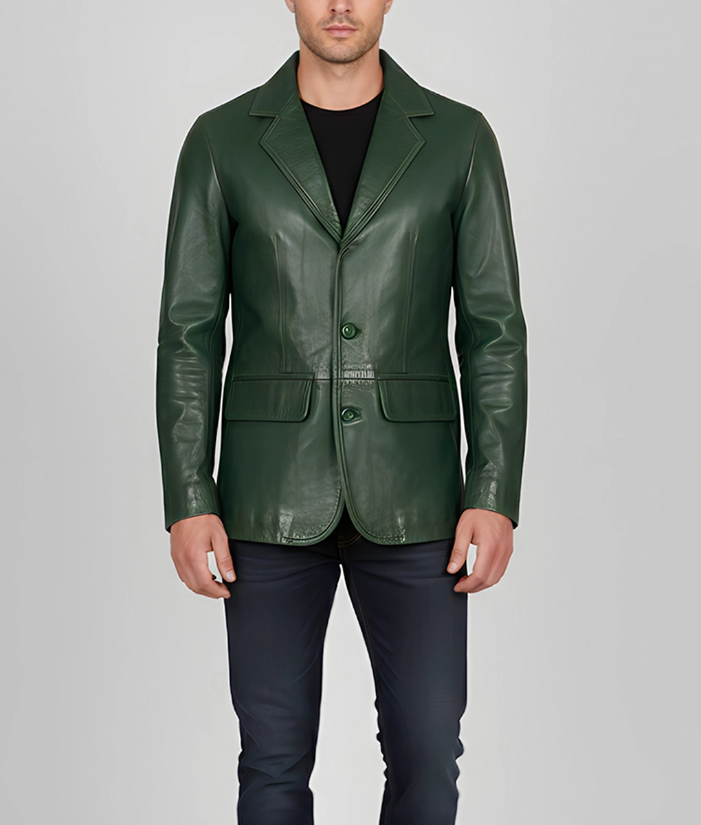 Dean Men's Green Vintage Leather Blazer - Men's Green Leather Blazer-4
