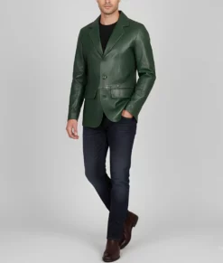 Dean Men's Green Vintage Leather Blazer - Men's Green Leather Blazer-5