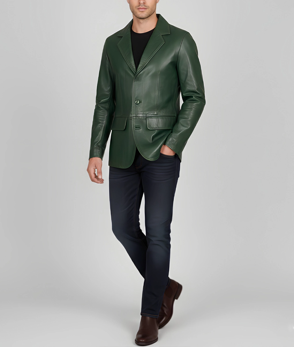 Dean Men's Green Vintage Leather Blazer - Men's Green Leather Blazer-5