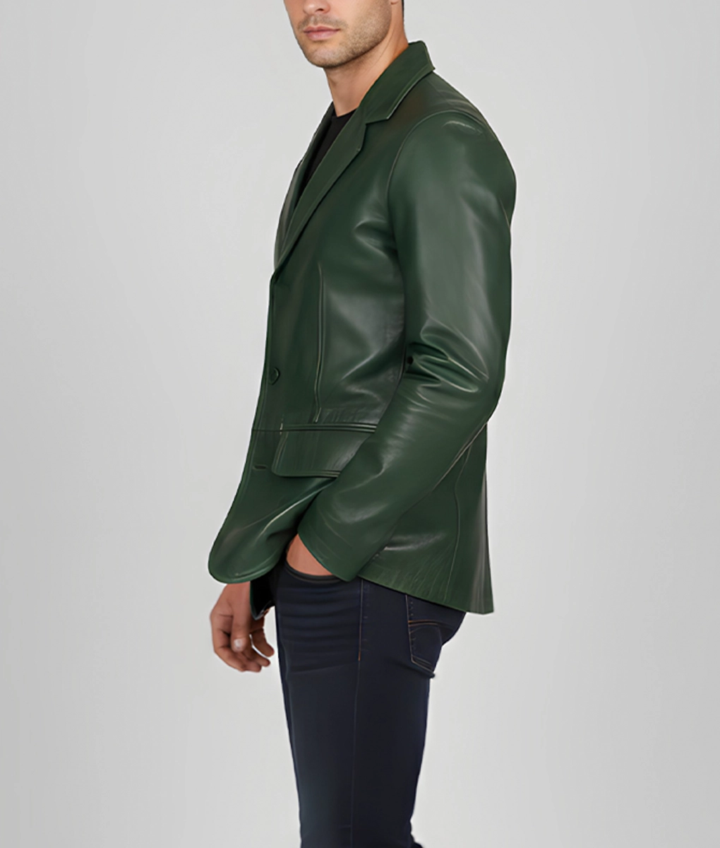 Dean Men's Green Vintage Leather Blazer - Men's Green Leather Blazer-7