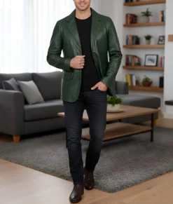 Dean Men's Green Vintage Leather Blazer - Men's Green Leather Blazer-8