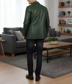 Dean Men's Green Vintage Leather Blazer - Men's Green Leather Blazer-1