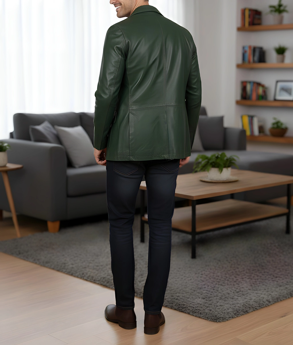 Dean Men's Green Vintage Leather Blazer - Men's Green Leather Blazer-1