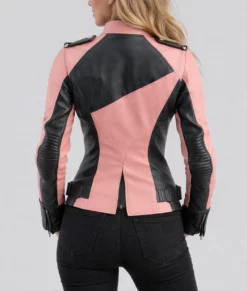 Eleanora Women's Color Block Biker Leather Jacket-Back