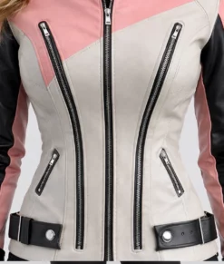 Eleanora Women's Color Block Biker Leather Jacket-Zoom