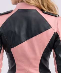 Eleanora Women's Color Block Biker Leather Jacket-Zoom