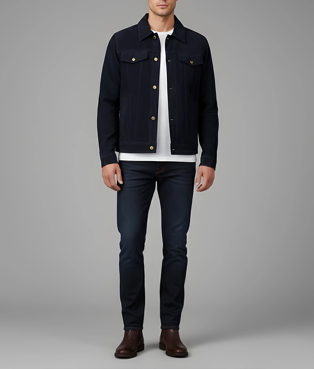 Francis Men's Suede Black Trucker Jacket - Men's Suede Black Trucker Jacket-1