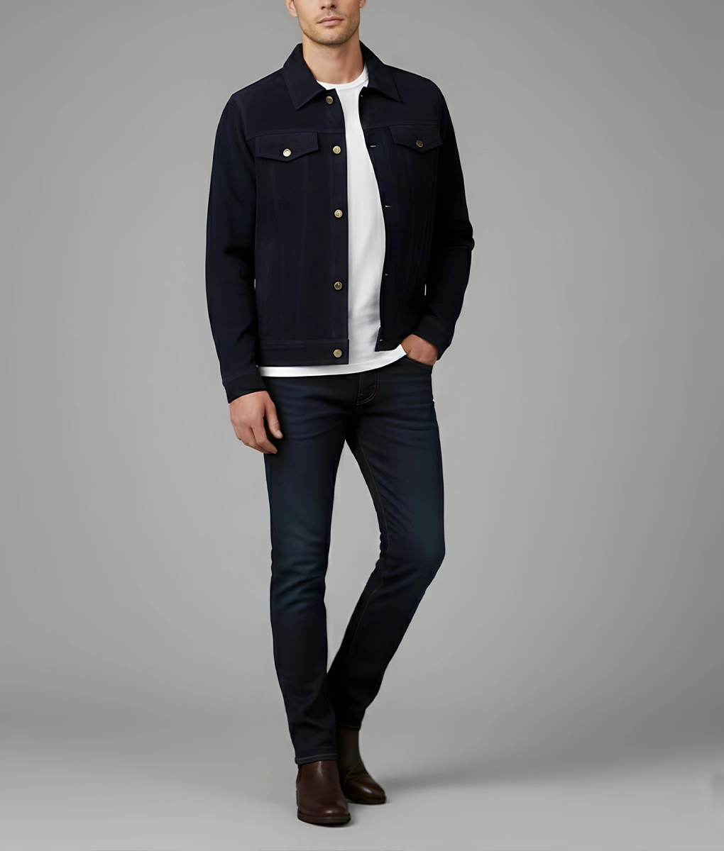 Francis Men's Suede Black Trucker Jacket - Men's Suede Black Trucker Jacket-2