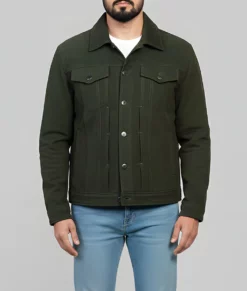 Garry Men's Green Distressed Suede Trucker Jacket - Men's Green Suede Trucker Jacket-3