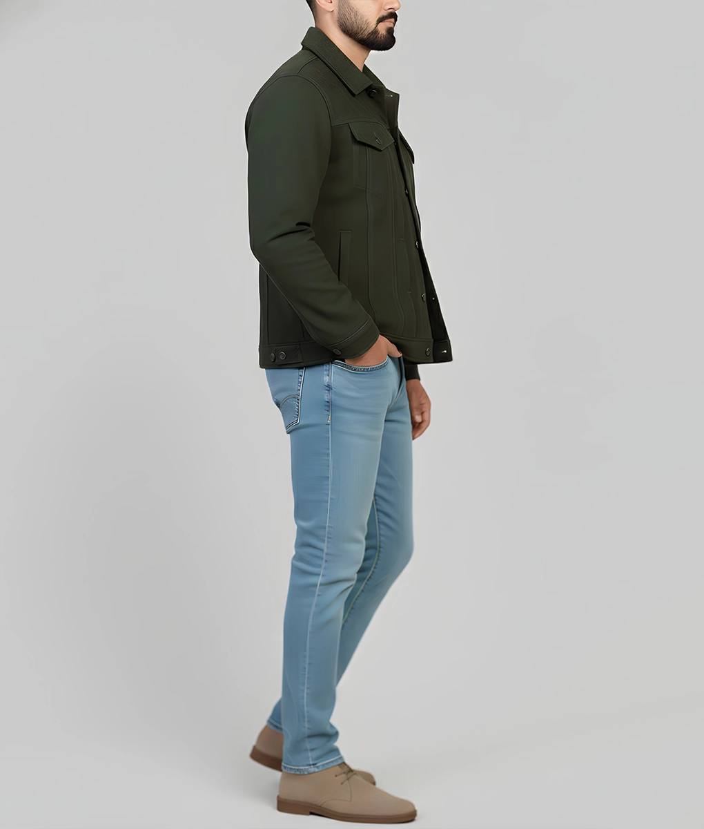 Garry Men's Green Distressed Suede Trucker Jacket - Men's Green Suede Trucker Jacket-5