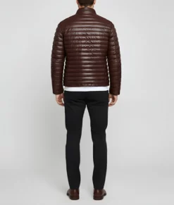 Havoc Men's Brown Leather Puffer Jacket - Men's Brown Leather Puffer Jacket-7
