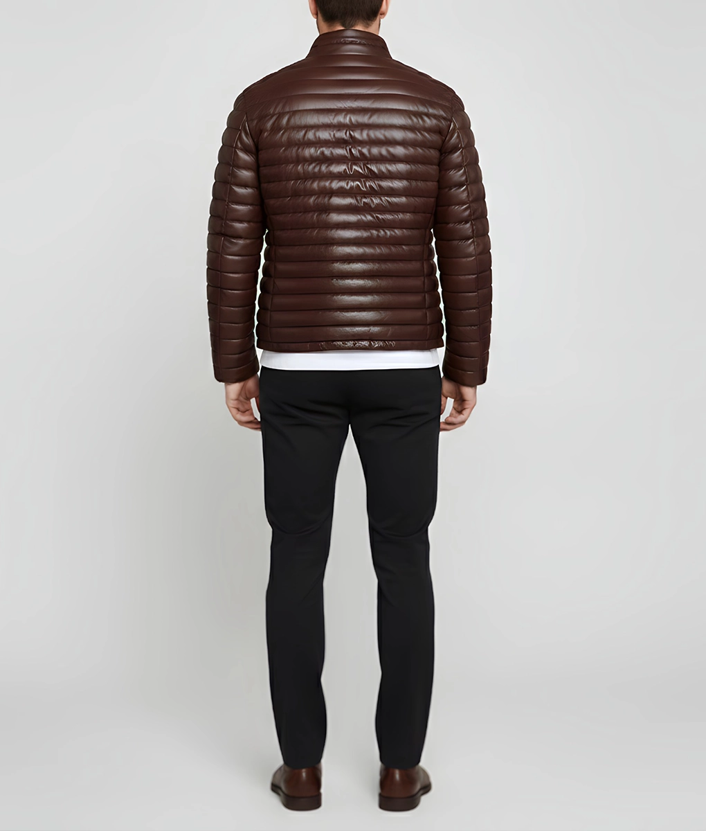 Havoc Men's Brown Leather Puffer Jacket - Men's Brown Leather Puffer Jacket-7