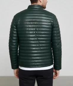 Havoc Men's Green Leather Puffer Jacket - Men's Green Leather Puffer Jacket-3