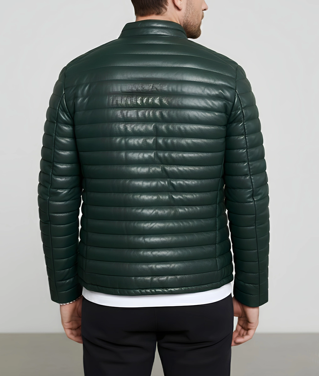 Havoc Men's Green Leather Puffer Jacket - Men's Green Leather Puffer Jacket-3