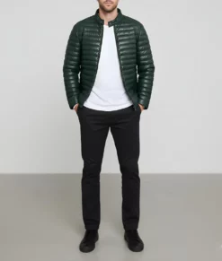 Havoc Men's Green Leather Puffer Jacket - Men's Green Leather Puffer Jacket-6