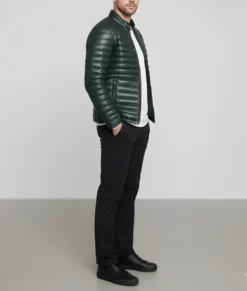 Havoc Men's Green Leather Puffer Jacket - Men's Green Leather Puffer Jacket-7
