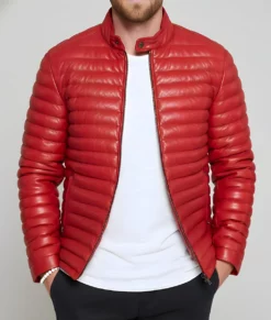 Havoc Men's Red Leather Puffer Jacket - Men's Red Leather Puffer Jacket-6