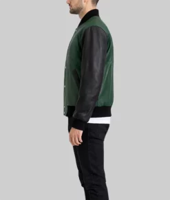 Holt Men’s Green Leather Bomber Jacket-Side