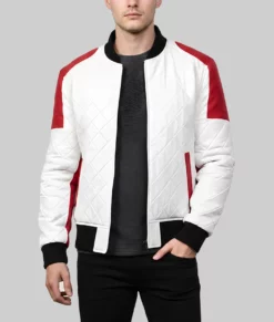 Kelce Men’s White Leather Varsity Jacket-Front