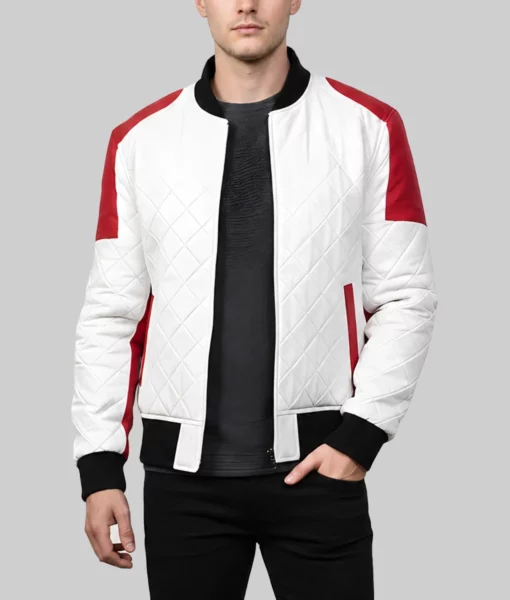 Kelce Men’s White Leather Varsity Jacket-Front