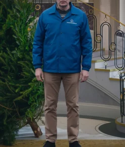 Man vs Baby Rowan Atkinson Blue Jacket-Front