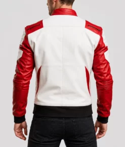 Men’s Street Racer Red and White Biker Leather Jacket-Back