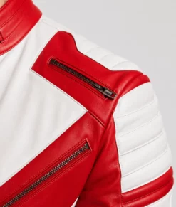 Men’s Street Racer Red and White Biker Leather Jacket-Zoom