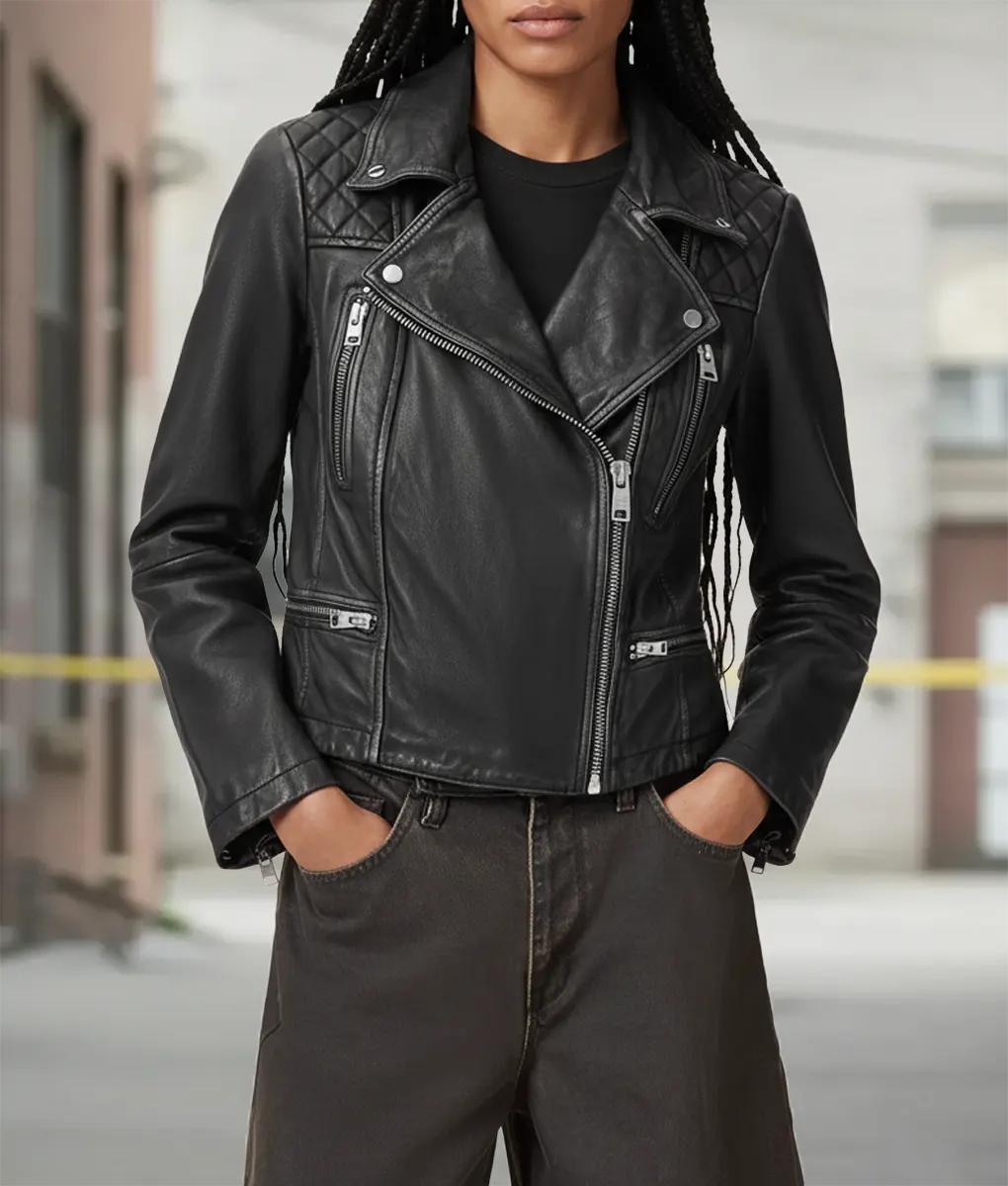 Mercy Kali Reis Black Leather Double Rider Jacket | NYC Jackets