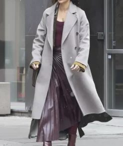The Copenhagen Test Melissa Barrera Double Breasted Grey Coat-Front