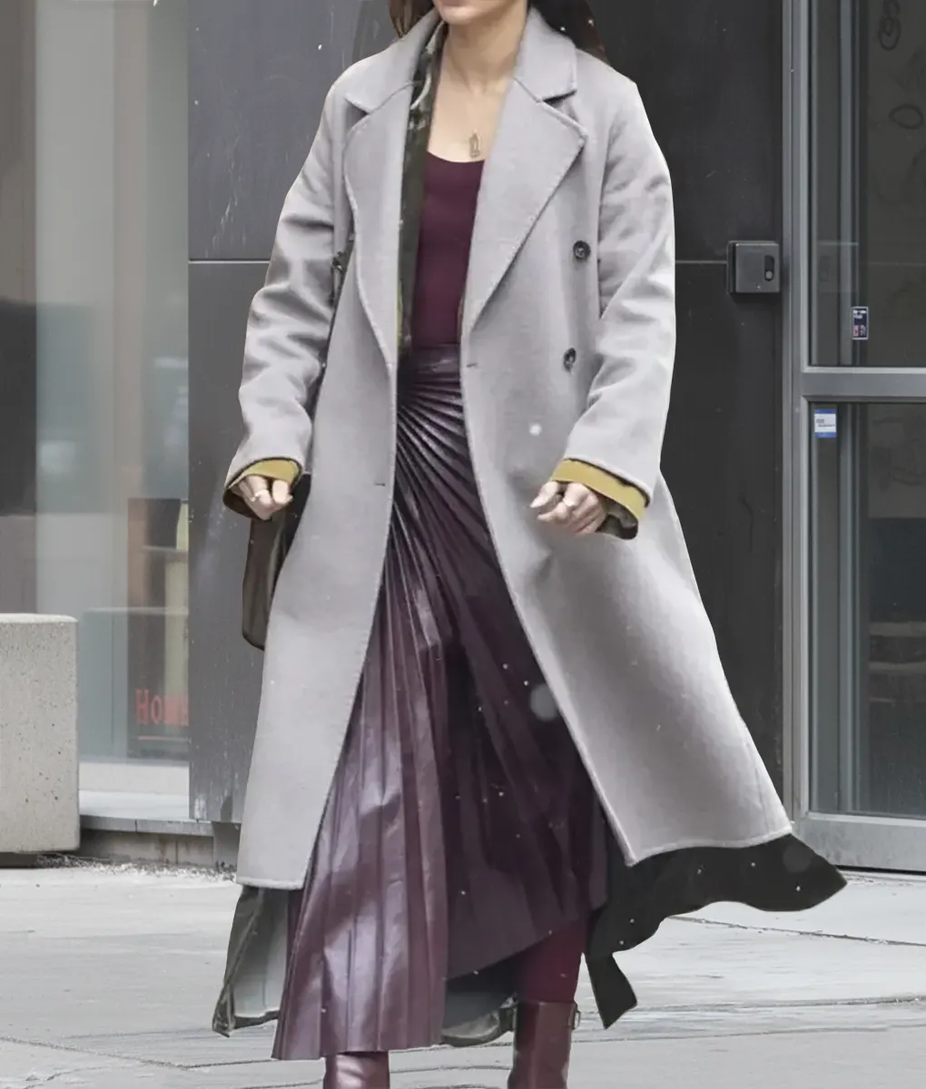 The Copenhagen Test Melissa Barrera Double Breasted Grey Coat-Front