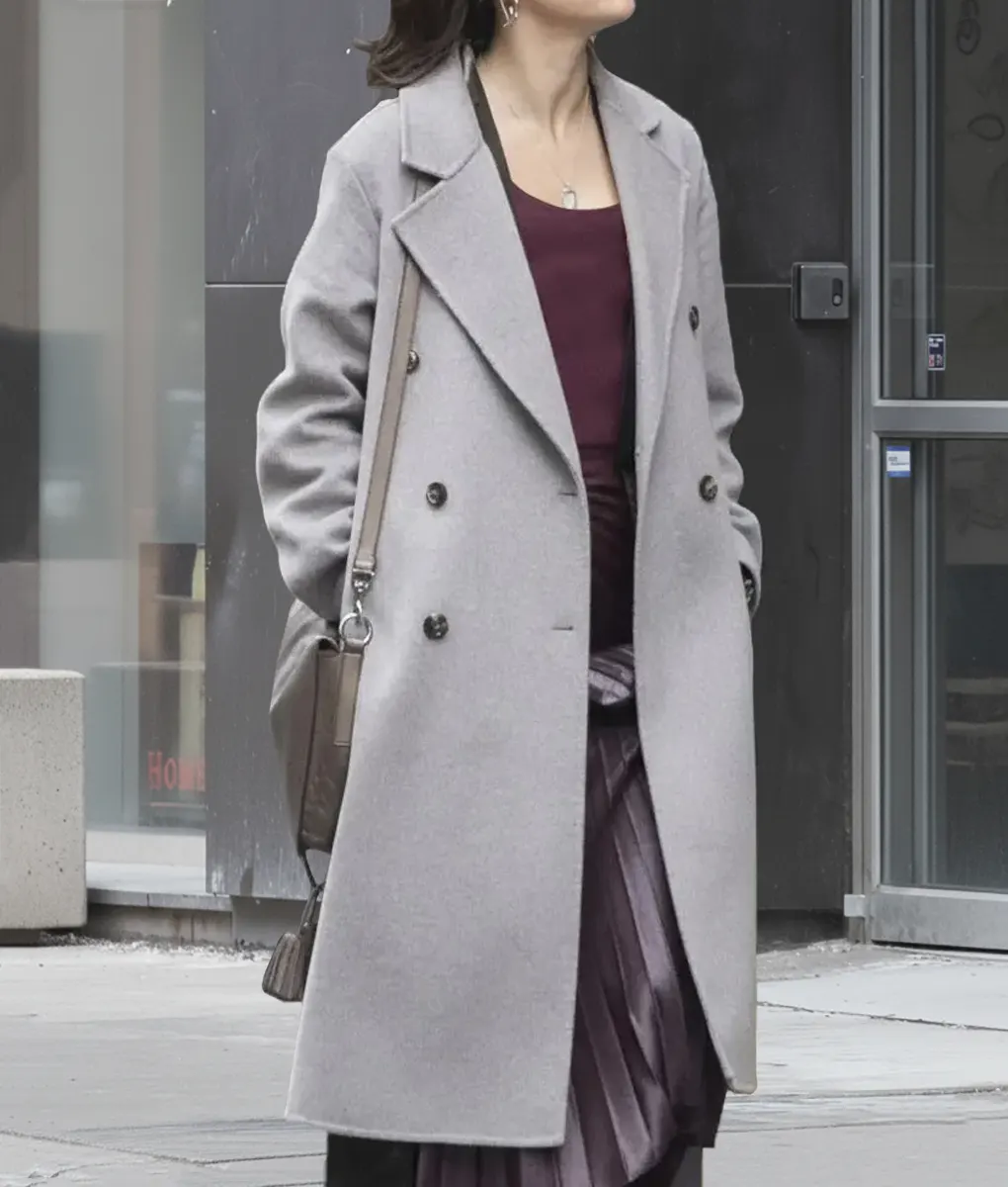 The Copenhagen Test Melissa Barrera Double Breasted Grey Coat-Side