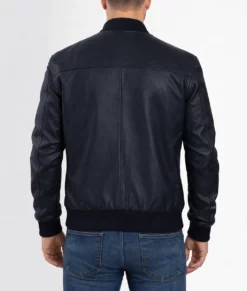 Tyler Men's Blue Leather Bomber Jacket - Men's Blue Bomber Jacket-2