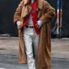 Bella Hadid Double Breasted Brown Fur Coat-Front